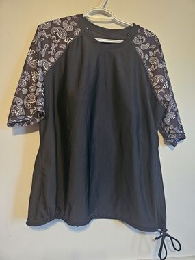 Source Unknown Black Swim Top with Paisley Raglan Sleeves